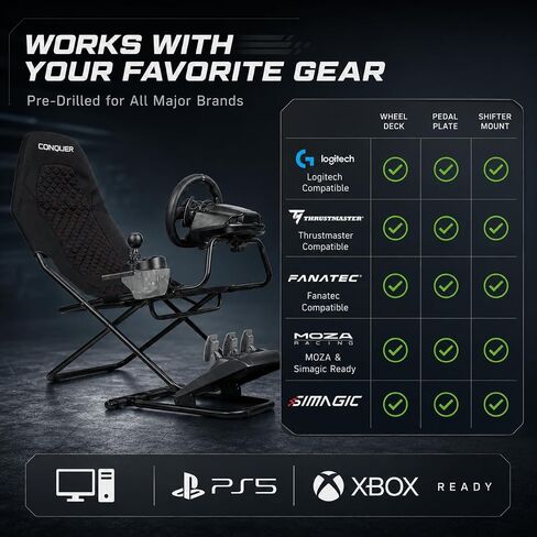 Conquer Racing Simulator for Logitec, Thrustmaster, Fanatec, Portable Folding Race Sim Cockpit for G920 G29 G923, T248X T248 T300 T150 458 TX Simagic Moza PS5 PS4 PC Xbox G Flight in Saudi Arabia