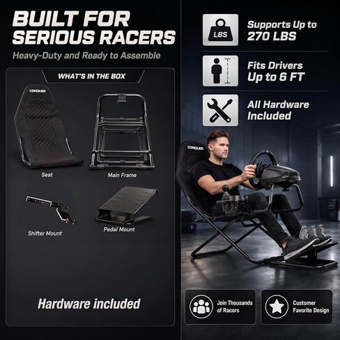 Conquer Racing Simulator for Logitec, Thrustmaster, Fanatec, Portable Folding Race Sim Cockpit for G920 G29 G923, T248X T248 T300 T150 458 TX Simagic Moza PS5 PS4 PC Xbox G Flight in Saudi Arabia
