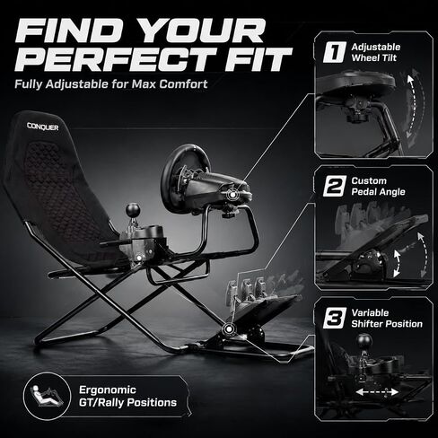 Conquer Racing Simulator for Logitec, Thrustmaster, Fanatec, Portable Folding Race Sim Cockpit for G920 G29 G923, T248X T248 T300 T150 458 TX Simagic Moza PS5 PS4 PC Xbox G Flight in Saudi Arabia