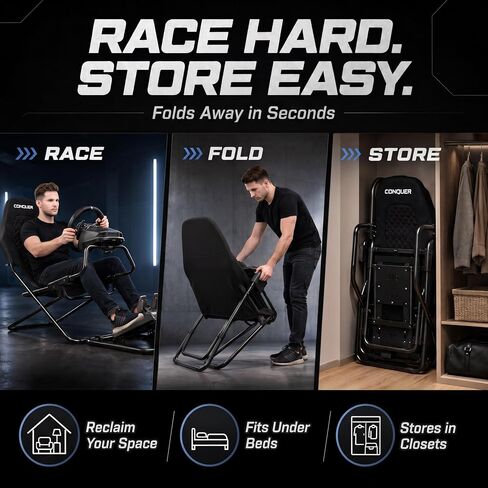 Conquer Racing Simulator for Logitec, Thrustmaster, Fanatec, Portable Folding Race Sim Cockpit for G920 G29 G923, T248X T248 T300 T150 458 TX Simagic Moza PS5 PS4 PC Xbox G Flight in Saudi Arabia