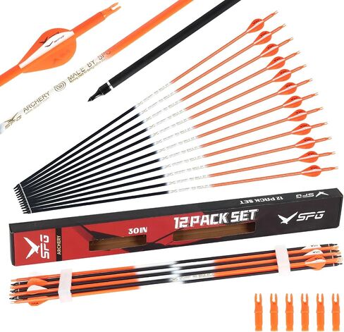 SPG Archery Arrows for Compound Bow - 30 Inch Arrows for Compound Bow, 500 Spine Carbon Compound Arrows for Recurve Bow Shooting Hunting 12 Packs in Saudi Arabia