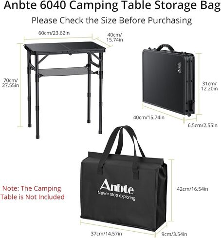 Anbte 2ft Small Folding Table Storage Bag, Waterproof Heavy Duty Portable Carry Bag Dustproof Picnic/Camping Tables Cover, 14.57" L × 3.54" W × 16.54" H (37cm x 9cm x 42cm), Black in Saudi Arabia