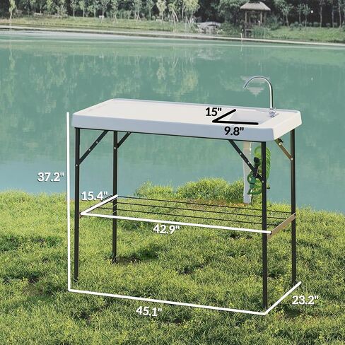 Outsunny Folding Fish Cleaning Table Portable Sink Station Faucet White in Saudi Arabia