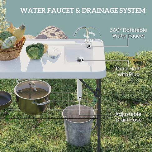 Outsunny Folding Fish Cleaning Table Portable Sink Station Faucet White in Saudi Arabia