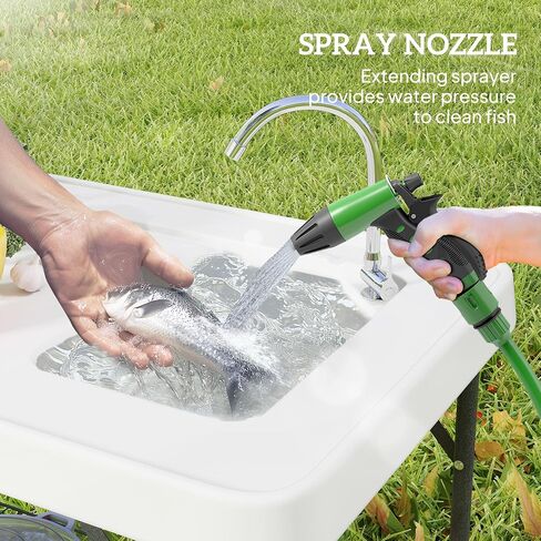 Outsunny Folding Fish Cleaning Table Portable Sink Station Faucet White in Saudi Arabia