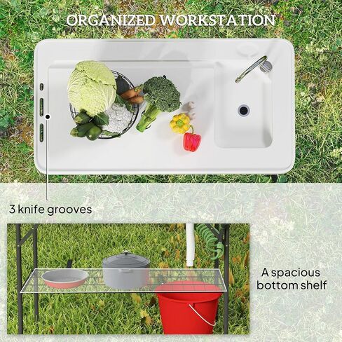 Outsunny Folding Fish Cleaning Table Portable Sink Station Faucet White in Kuwait