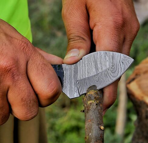 HotSteel Handmade Neck knife-Damascus Steel Full Tang knife 5'' Mini fixed blade knife-Bushcraft knife-Camping knife-Hunting knife with leather sheath (Damascus) in Saudi Arabia
