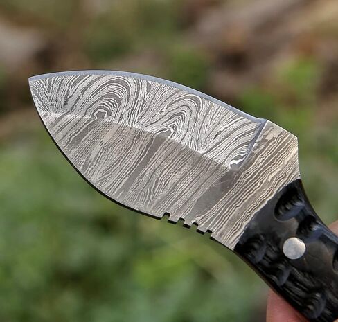 HotSteel Handmade Neck knife-Damascus Steel Full Tang knife 5'' Mini fixed blade knife-Bushcraft knife-Camping knife-Hunting knife with leather sheath (Damascus) in Saudi Arabia