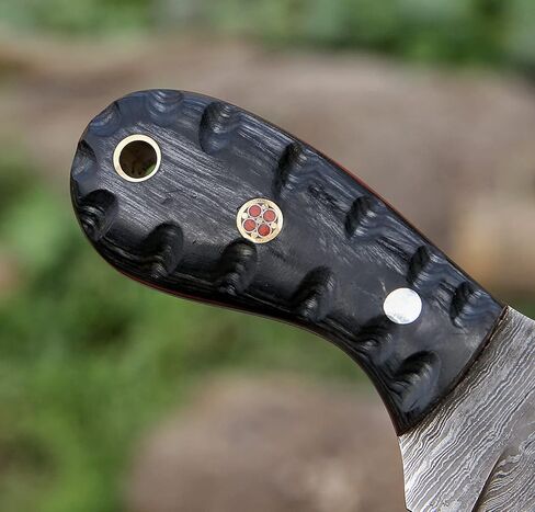 HotSteel Handmade Neck knife-Damascus Steel Full Tang knife 5'' Mini fixed blade knife-Bushcraft knife-Camping knife-Hunting knife with leather sheath (Damascus) in Saudi Arabia