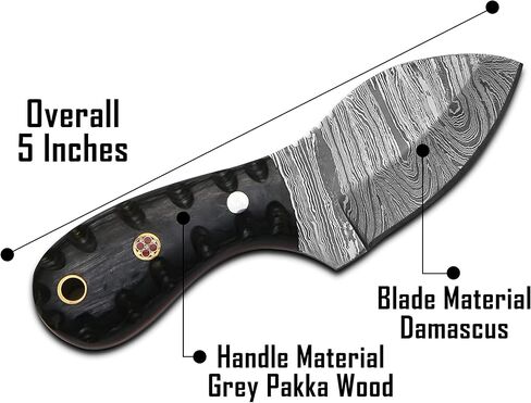 HotSteel Handmade Neck knife-Damascus Steel Full Tang knife 5'' Mini fixed blade knife-Bushcraft knife-Camping knife-Hunting knife with leather sheath (Damascus) in Saudi Arabia