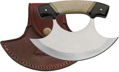 SZCO ULU Hunting Knife 5.5 Inch - Camping Knife with Alaskan Bone/Horn Handle, Stainless Steel Crescent Blade & Sheath - Pocket Knife for Hunting, Camping & Outdoor uses - Knives for Men in Saudi Arabia