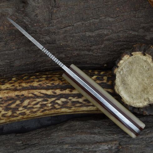 Knives Ranch Handmade Damascus Steel Full Tang 6-1/2" Overall Length Finger Groove Knife with Bone Handle Fine Quality Horizontal/Cowboy Leather Sheath Snug Fit (3055-B) in Saudi Arabia