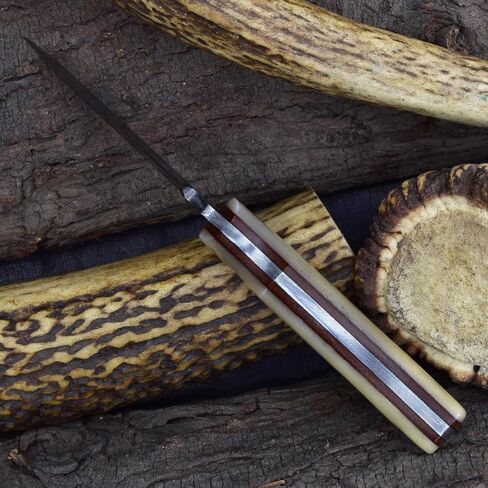 Knives Ranch Handmade Damascus Steel Full Tang 6-1/2" Overall Length Finger Groove Knife with Bone Handle Fine Quality Horizontal/Cowboy Leather Sheath Snug Fit (3055-B) in Saudi Arabia