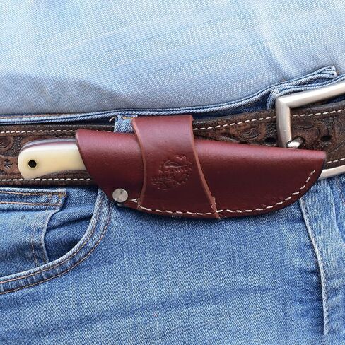 Knives Ranch Handmade Damascus Steel Full Tang 6-1/2" Overall Length Finger Groove Knife with Bone Handle Fine Quality Horizontal/Cowboy Leather Sheath Snug Fit (3055-B) in Saudi Arabia