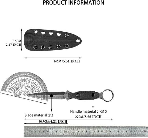 HUAAO Fixed Blade Knife with Kydex Sheath,Razor-Sharp D2 Steel Blade & G10 Handle,Full Tang EDC for Outdoor, Camping, Hiking,Fishing,Gifts for Men in Saudi Arabia