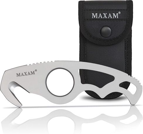 Maxam Gut Hook & Sheath - Hunting Knife for Gutting & Skinning Deer, Elk, Hogs, Cutting Fishing Lines, Lift Hot Grates - Stainless Steel Blade with Pouch - Outdoor Survival Gear for Hunters - 5-inch in Kuwait