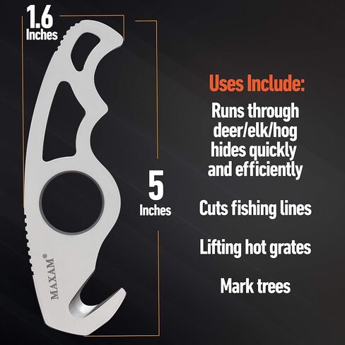 Maxam Gut Hook & Sheath - Hunting Knife for Gutting & Skinning Deer, Elk, Hogs, Cutting Fishing Lines, Lift Hot Grates - Stainless Steel Blade with Pouch - Outdoor Survival Gear for Hunters - 5-inch in Kuwait
