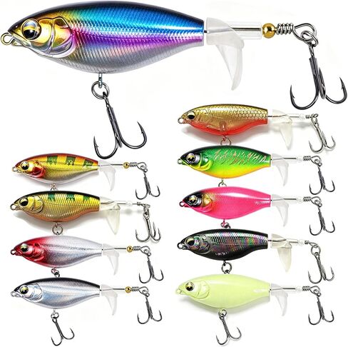 Kynzo Topwater Fishing Lures with Rotating Tail, Floating Bass Lures Hard Bait for Freshwater and Saltwater, Life-Like Surface Propeller Tail Spinner for Bass, Trout, Musky and Pike in Saudi Arabia