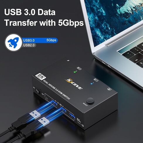8K@60Hz KVM Switch 2 Monitors 2 Computers HDMI 4K@144Hz, USB 3.0 Dual Monitor KVM Switch for Running 2 Computers Across 2 Monitors, Sharing 4 USB 3.0 Devices, with Wired Remote & USB Cable in Saudi Arabia