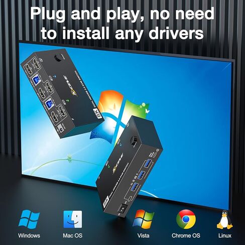 8K@60Hz KVM Switch 2 Monitors 2 Computers HDMI 4K@144Hz, USB 3.0 Dual Monitor KVM Switch for Running 2 Computers Across 2 Monitors, Sharing 4 USB 3.0 Devices, with Wired Remote & USB Cable in Saudi Arabia