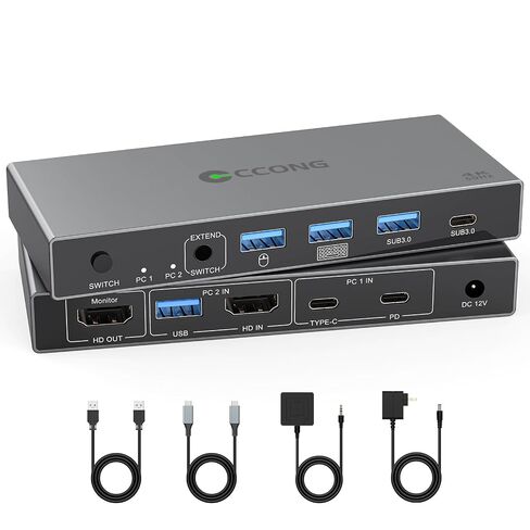 HDMI USB C KVM Switch 2 Monitors for 1 Laptop and 1 Desktop 4K@60Hz in Saudi Arabia