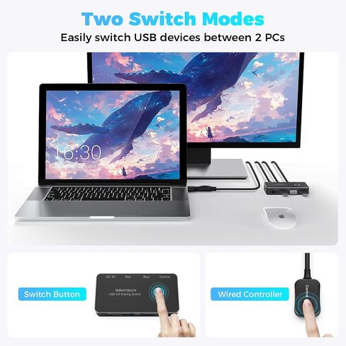 RSHTECH USB 3.0/USB C Switch 2 Computers Share 4 USB Devices, RSH-A201R in Saudi Arabia