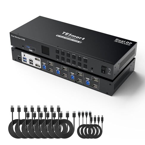 TESmart USB 3.0 HDMI KVM Switch 2 Monitors 4 Computers 4K@60Hz, Dual Monitor KVM Switch HDMI 4 Port Extended Display, Audio&Microphone, EDID emulators, Hotkey Switch, Button Switch with Input Cables in Kuwait