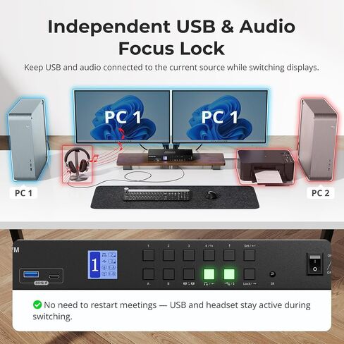 TESmart USB 3.0 HDMI KVM Switch 2 Monitors 4 Computers 4K@60Hz, Dual Monitor KVM Switch HDMI 4 Port Extended Display, Audio&Microphone, EDID emulators, Hotkey Switch, Button Switch with Input Cables in Kuwait