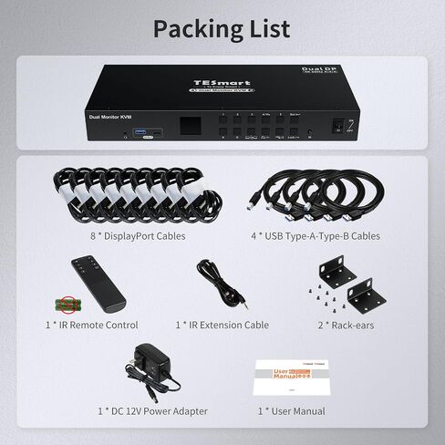 TESmart USB 3.0 HDMI KVM Switch 2 Monitors 4 Computers 4K@60Hz, Dual Monitor KVM Switch HDMI 4 Port Extended Display, Audio&Microphone, EDID emulators, Hotkey Switch, Button Switch with Input Cables in Kuwait