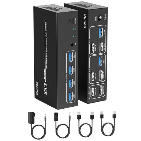 usbc kvm Switch 2 شاشات 1 سطح مكتب و1 كمبيوتر محمول 4K @ 60 هرتز، محطة إرساء تبديل KVM ذات شاشة مزدوجة، توسيع شاشتي HDMI، 3xUSB 3.0، 1xUSB c، PD 80W، جهاز تحكم عن بعد سلكي وكابل USB c متضمن in Kuwait