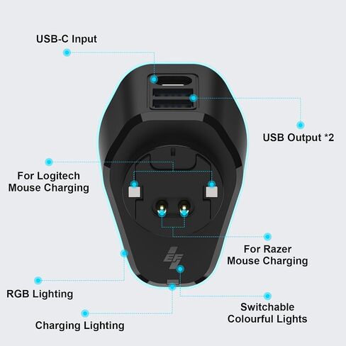 MOSHOU Charging Dock for Logitech Mouse G PRO X Superlight 2/1,G PRO X2 SUPERSTRIKE,G502/G502 X Lightspeed,G502 X Plus,G703/G903 Lightspeed,RGB Light,Computer Mice Powerplay Charging System(Black) in Saudi Arabia