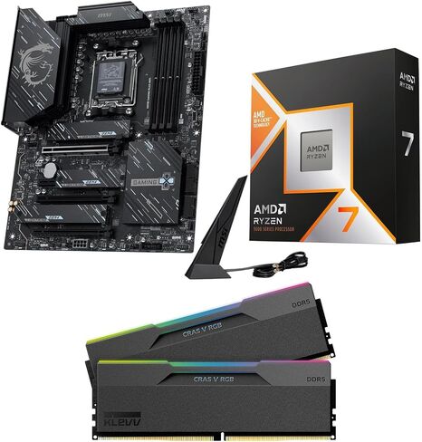 Micro Center CPU Motherboard Memory 3-in-1 Combo: AMD Ryzen 7 9800X3D CPU Processor with MSI X870E Gaming Plus WiFi Motherboard and KLEVV CRAS V RGB DDR5 32GB (2x16GB) 6000MHz CL30 Ram Memory Black in Saudi Arabia