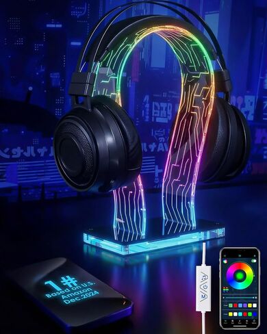 OAPRIRE Acrylic RGB Headphone Stand for Desk with Many Light Modes & Colors in Saudi Arabia