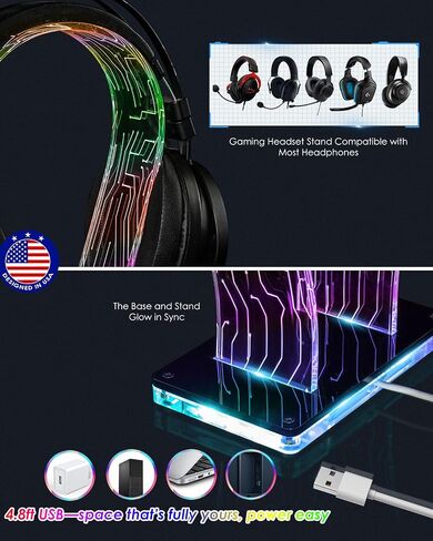 OAPRIRE Acrylic RGB Headphone Stand for Desk with Many Light Modes & Colors in Saudi Arabia