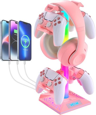 VCOM RGB Gaming Headphones Stand with 2 USB and 1 Type-C Ports, Headset Stand with 10 Light Modes and Non-Slip Rubber,Suitable for All Earphone Accessories, Best Gift for Desk Gamers in Saudi Arabia