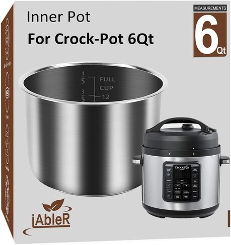 Inner Pot for Crock Pot 6 Quart - Stainless Steel Replacement Pot for Crock-Pot 6 Qt Liner Multi-Cooker Crockpot 6 Quart Pressure Cooker 2100467 Accessories Parts in Saudi Arabia