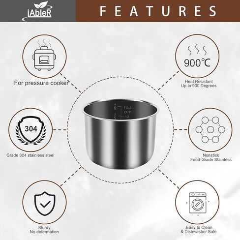 Inner Pot for Crock Pot 6 Quart - Stainless Steel Replacement Pot for Crock-Pot 6 Qt Liner Multi-Cooker Crockpot 6 Quart Pressure Cooker 2100467 Accessories Parts in Saudi Arabia