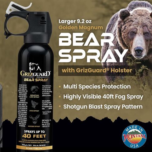 Griz Guard 260GG Bear, Mountain Lion, Coyote, Canine Dog, & Moose Deterrent 40 ft Fog Pepper Spray Self Defense Deterrent with Holster for Camping, Hiking, Fishing, Powerful Protection, 9.2 oz in Saudi Arabia