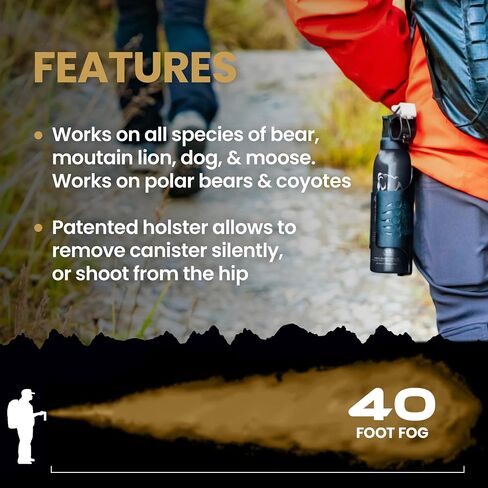 Griz Guard 260GG Bear, Mountain Lion, Coyote, Canine Dog, & Moose Deterrent 40 ft Fog Pepper Spray Self Defense Deterrent with Holster for Camping, Hiking, Fishing, Powerful Protection, 9.2 oz in Saudi Arabia
