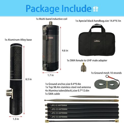 JPC-12 HF Antenna for Ham Radio | 7MHz-50MHz 8-Band Vertical Antenna | Slide Regulator for Easy SWR Tuning | Lightweight & Portable | Ideal for POTA/SOTA in Saudi Arabia
