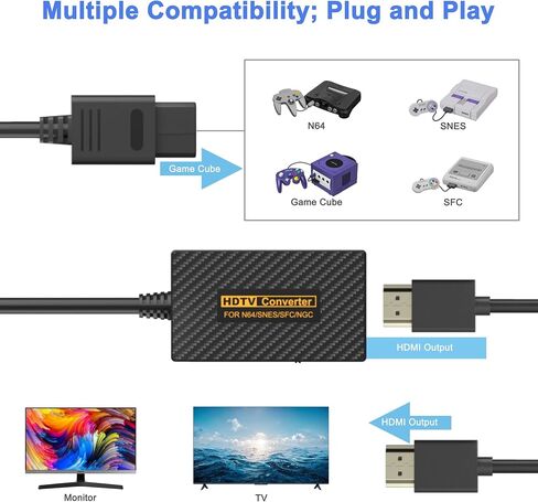N64 to HDMI Adapter, N64 HDMI, HDMI Converter for N64/Game Cube/SNES/SFC Support 16:9/4:3 Conversion with Link Cable and USB Cable in Saudi Arabia