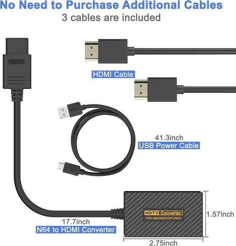 N64 to HDMI Adapter, N64 HDMI, HDMI Converter for N64/Game Cube/SNES/SFC Support 16:9/4:3 Conversion with Link Cable and USB Cable in Saudi Arabia