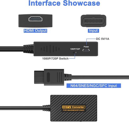 N64 to HDMI Adapter, N64 HDMI, HDMI Converter for N64/Game Cube/SNES/SFC Support 16:9/4:3 Conversion with Link Cable and USB Cable in Saudi Arabia