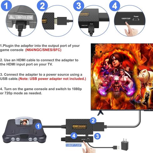 N64 to HDMI Adapter, N64 HDMI, HDMI Converter for N64/Game Cube/SNES/SFC Support 16:9/4:3 Conversion with Link Cable and USB Cable in Saudi Arabia