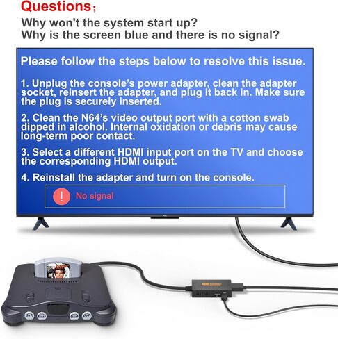 N64 to HDMI Adapter, N64 HDMI, HDMI Converter for N64/Game Cube/SNES/SFC Support 16:9/4:3 Conversion with Link Cable and USB Cable in Saudi Arabia
