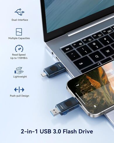 JOIOT 64GB USB C Flash Drive USB 3.2 Gen 1 up to 110MB/s Retractable, Blue in Kuwait