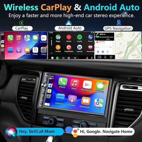 LSLYA Double Din Car Stereo Wireless Apple CarPlay, 240W, 2 Subwoofer Ports in Saudi Arabia