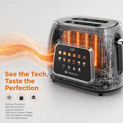 Tesslux Toaster 2 Slice, Extra Wide Slot, 800W, Touch Screen Panel, Silver in Saudi Arabia