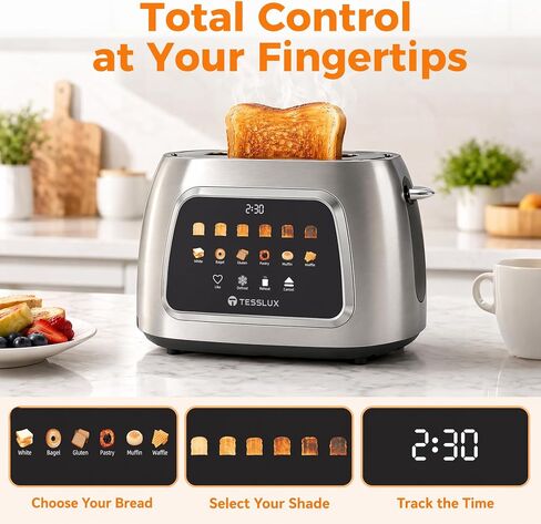 Tesslux Toaster 2 Slice, Extra Wide Slot, 800W, Touch Screen Panel, Silver in Saudi Arabia