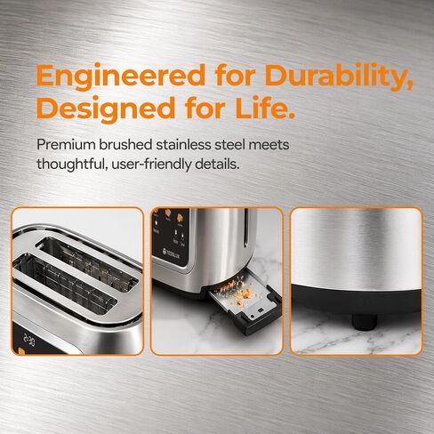 Tesslux Toaster 2 Slice, Extra Wide Slot, 800W, Touch Screen Panel, Silver in Saudi Arabia